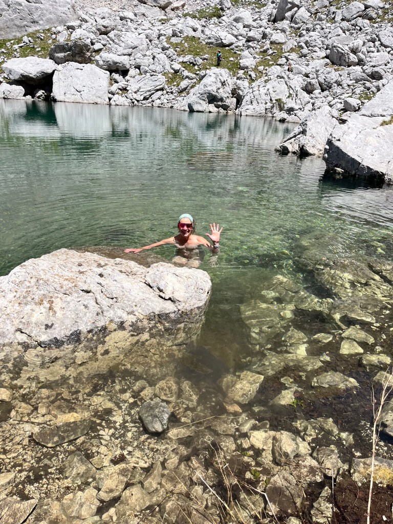 High mountain lake swim
